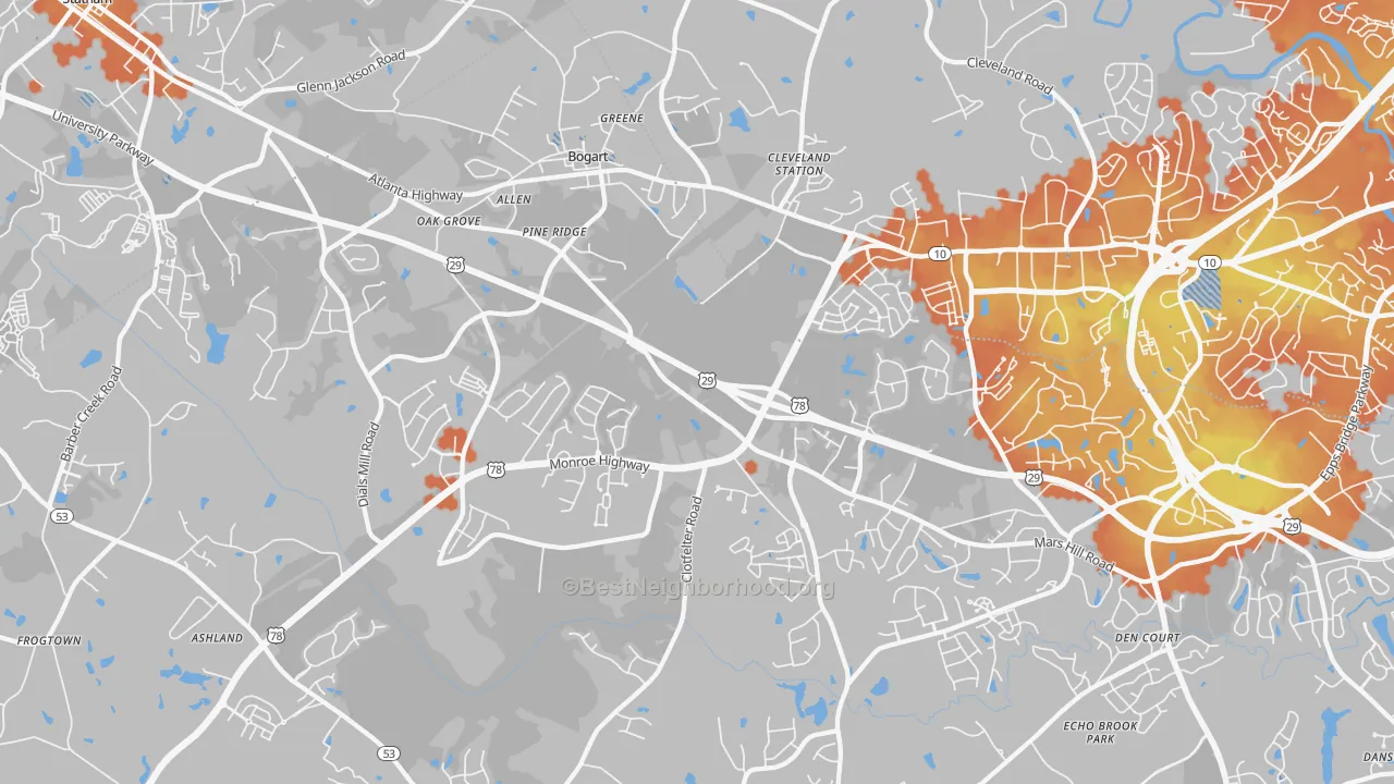 Bike Grade map of 30622, GA