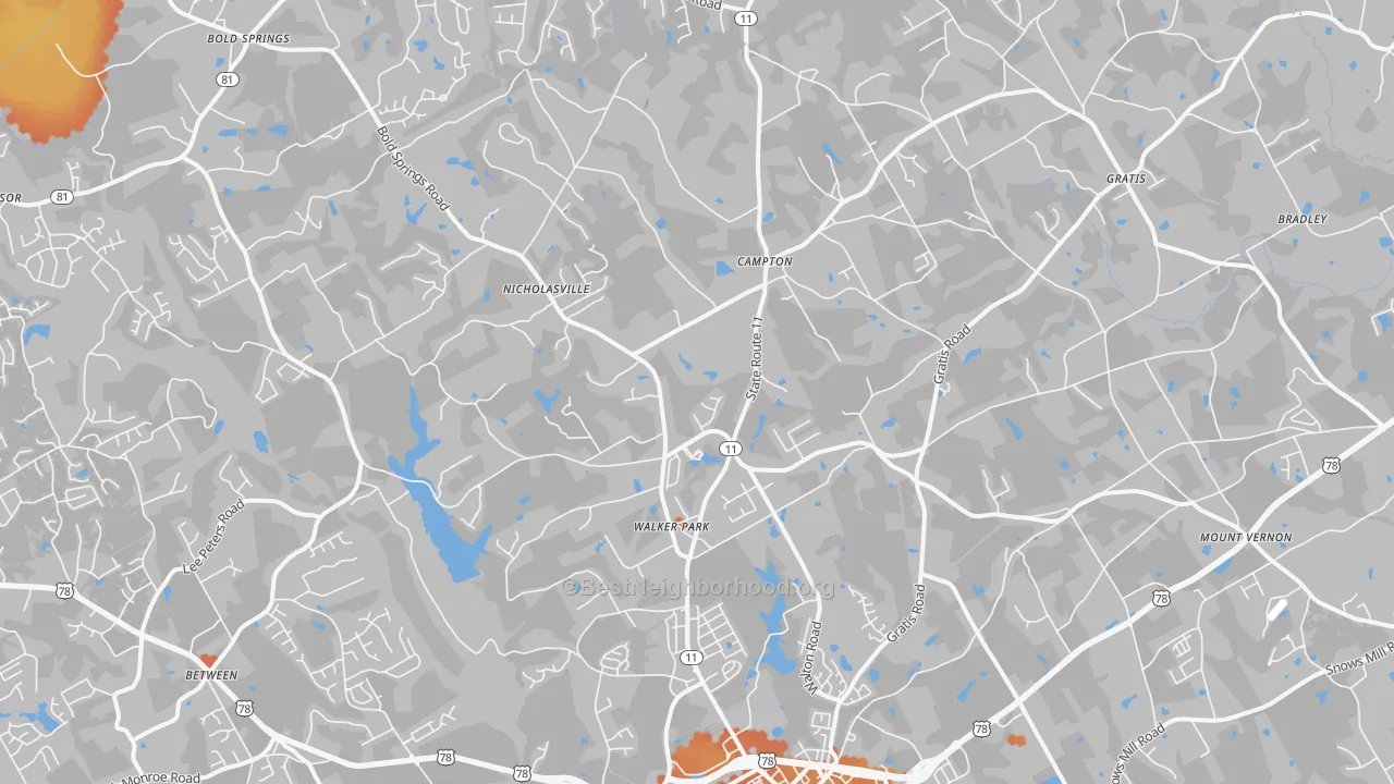 Bike Grade map of 30656, GA