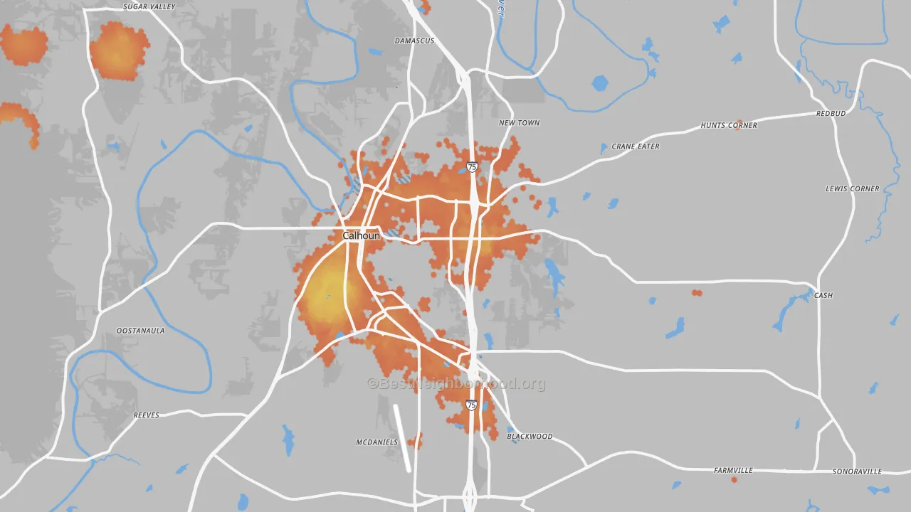 Bike Grade map of 30701, GA