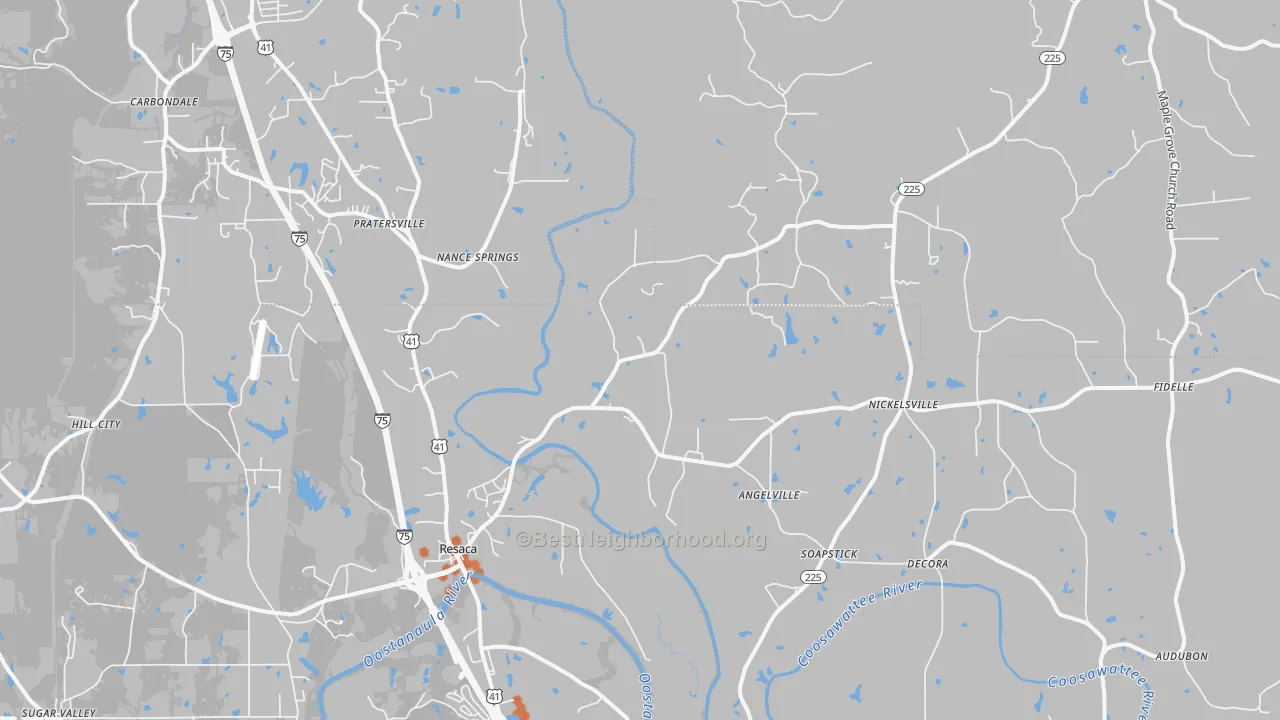 Bike Grade map of 30735, GA