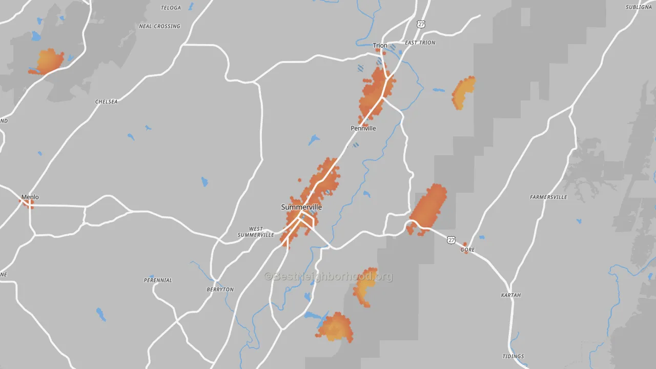 Bike Grade map of 30747, GA