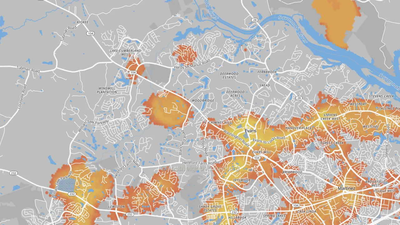 Bike Grade map of 30809, GA