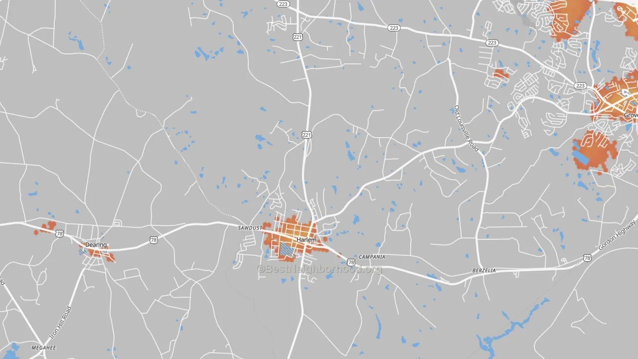 Bike Grade map of 30814, GA