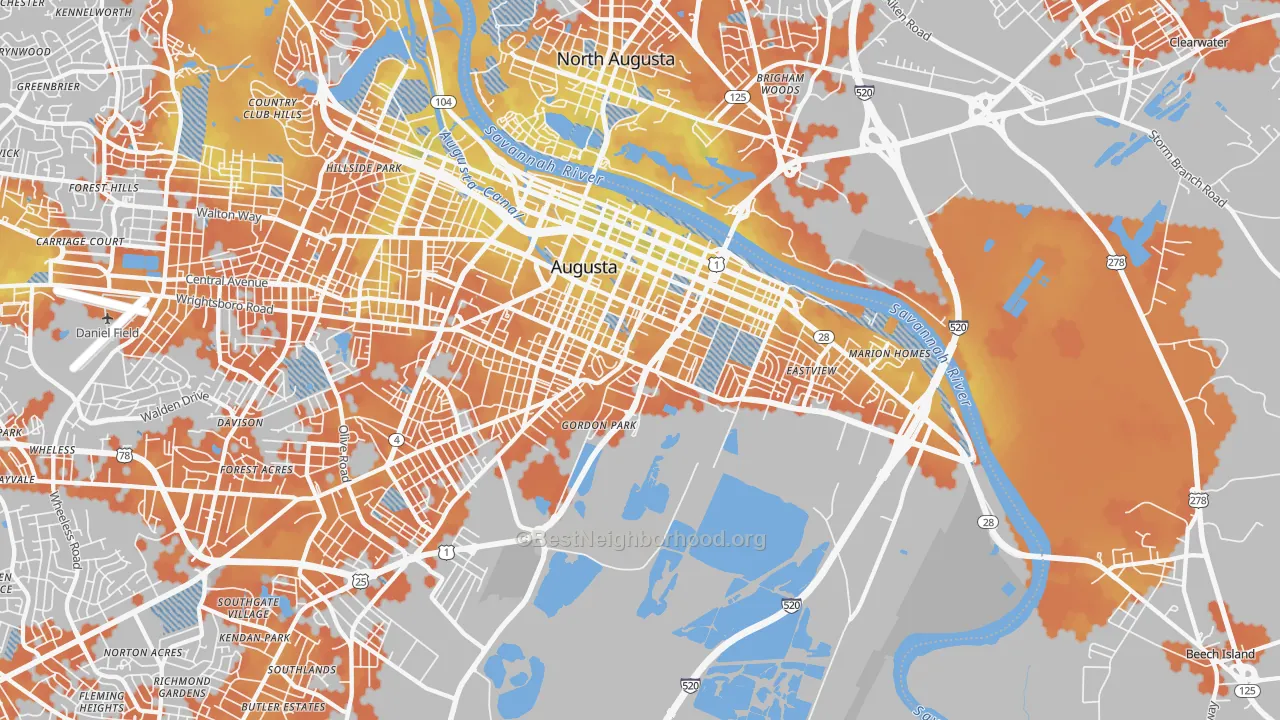 Bike Grade map of 30901, GA
