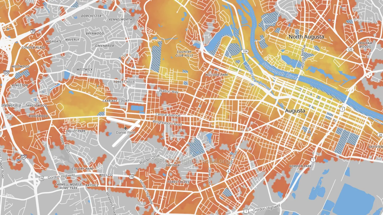 Bike Grade map of 30904, GA