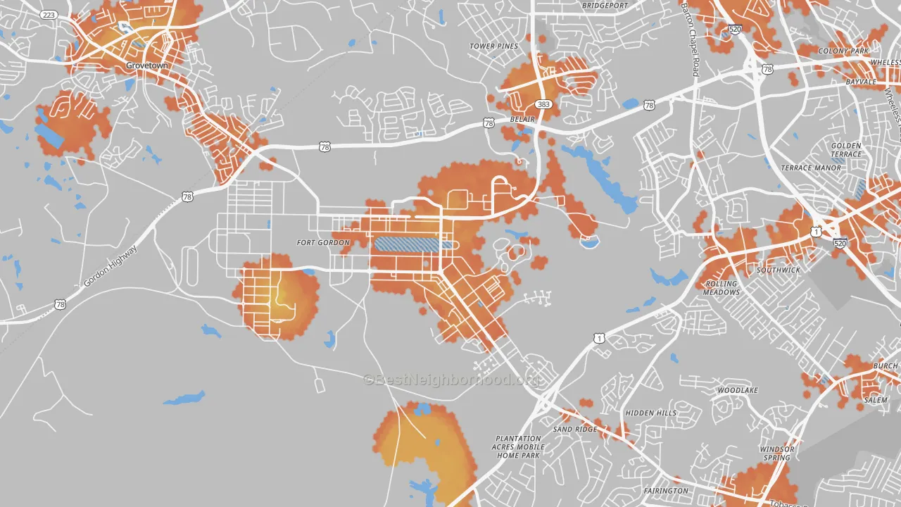 Bike Grade map of 30905, GA