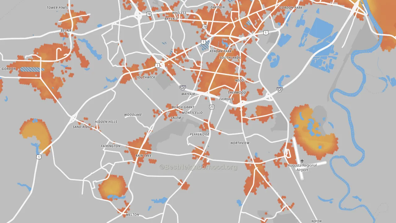 Bike Grade map of 30906, GA