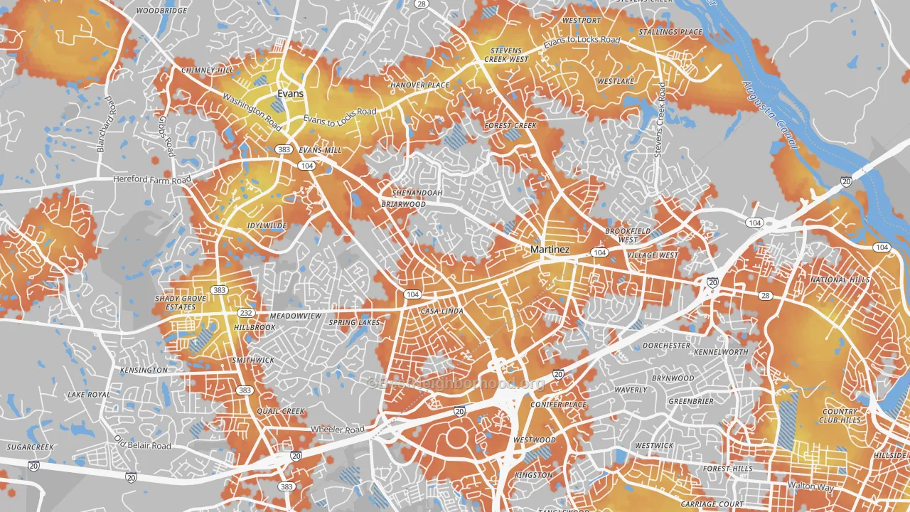 Bike Grade map of 30907, GA