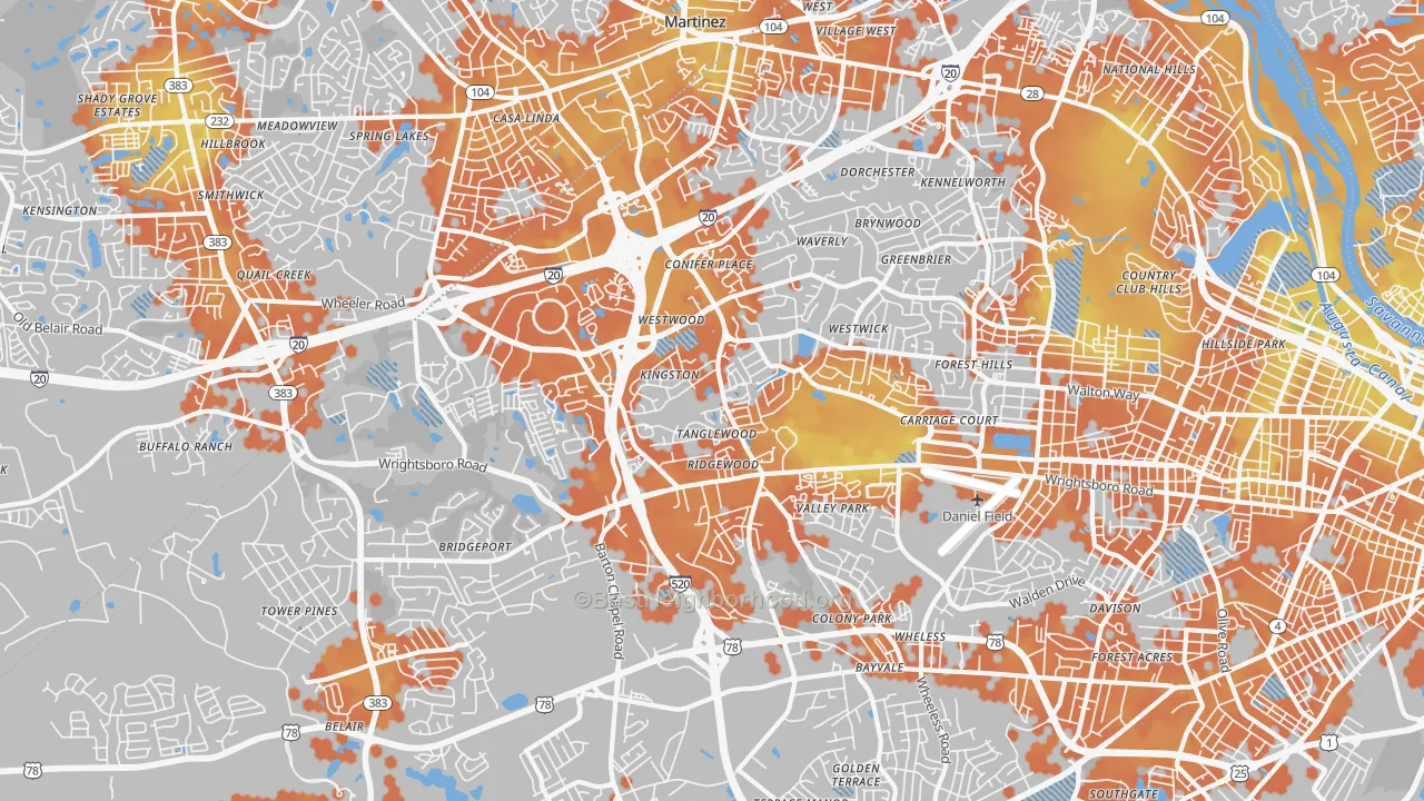 Bike Grade map of 30909, GA