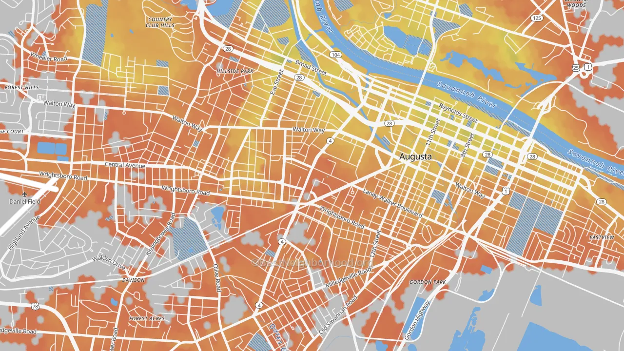 Bike Grade map of 30912, GA