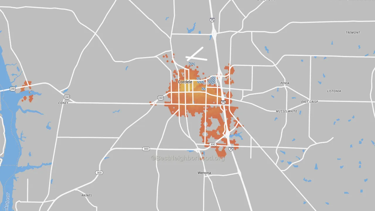 Bike Grade map of 31015, GA