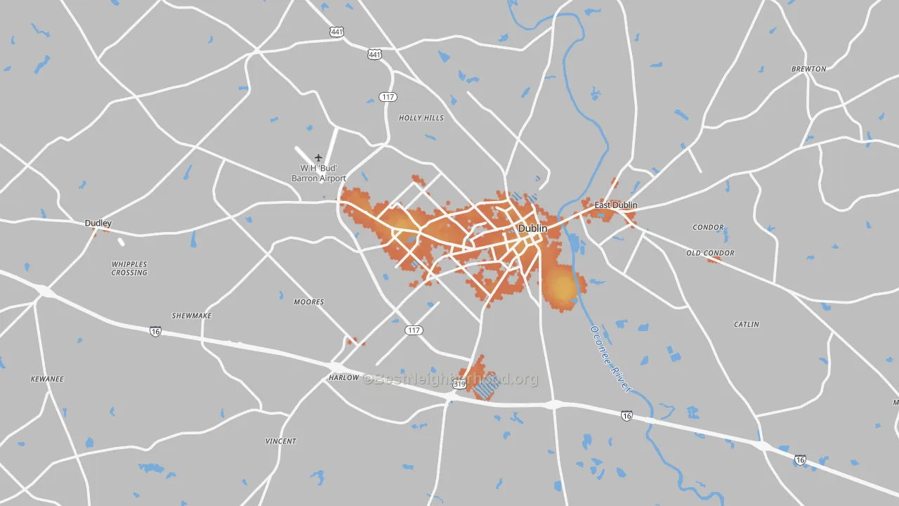 Bike Grade map of 31021, GA