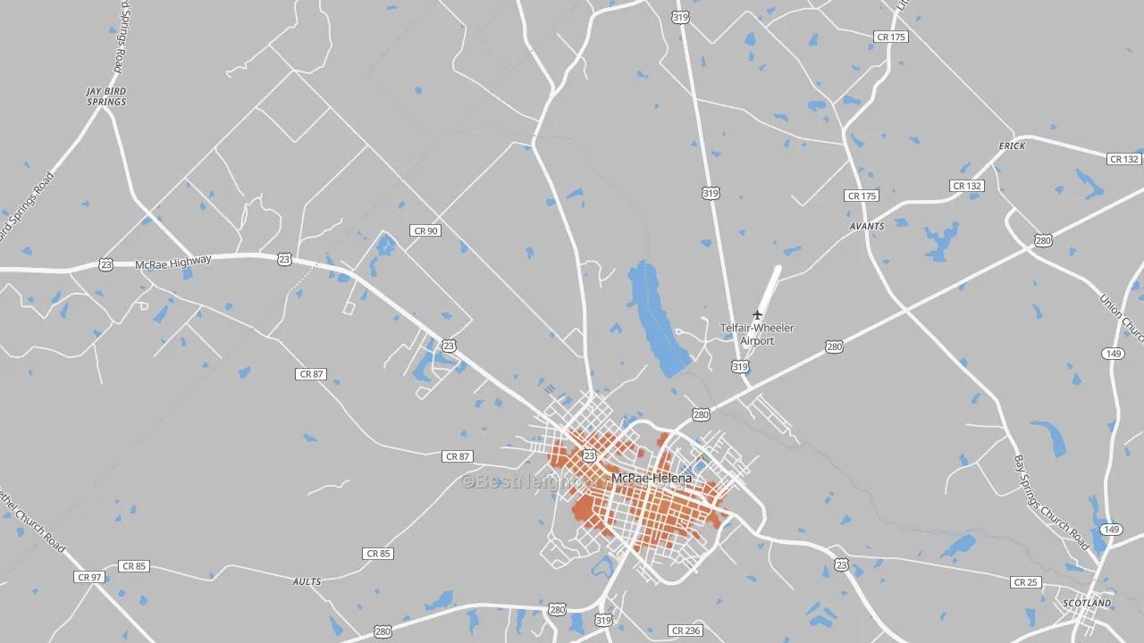 Bike Grade map of 31037, GA