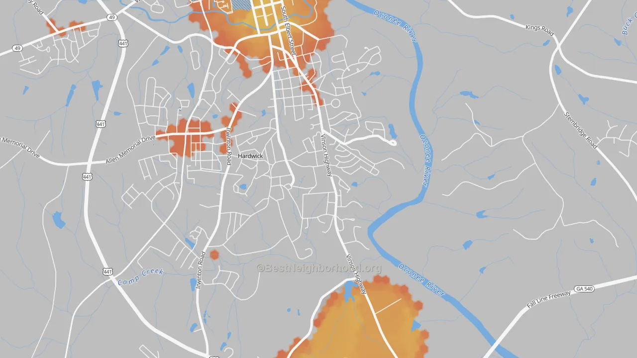 Bike Grade map of 31062, GA
