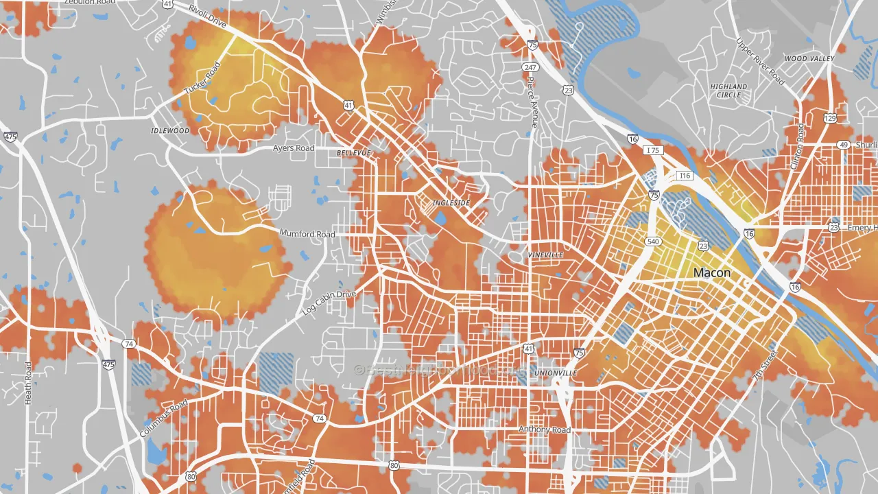Bike Grade map of 31204, GA