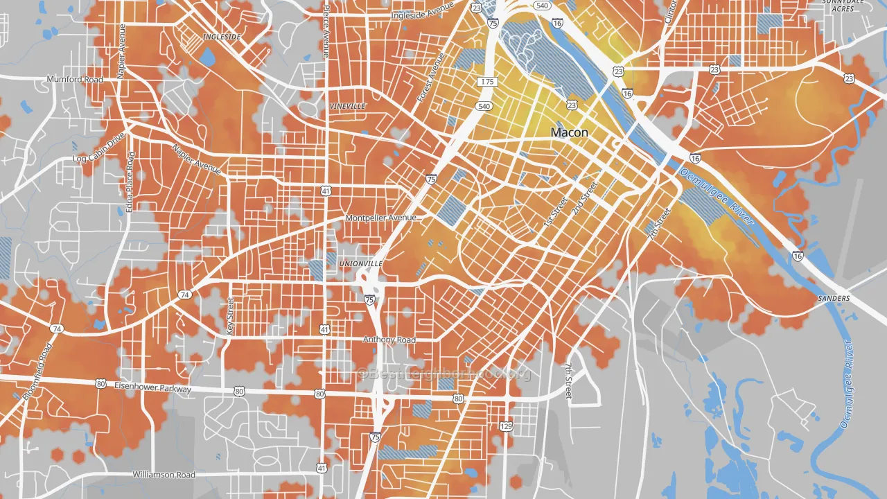 Bike Grade map of 31207, GA