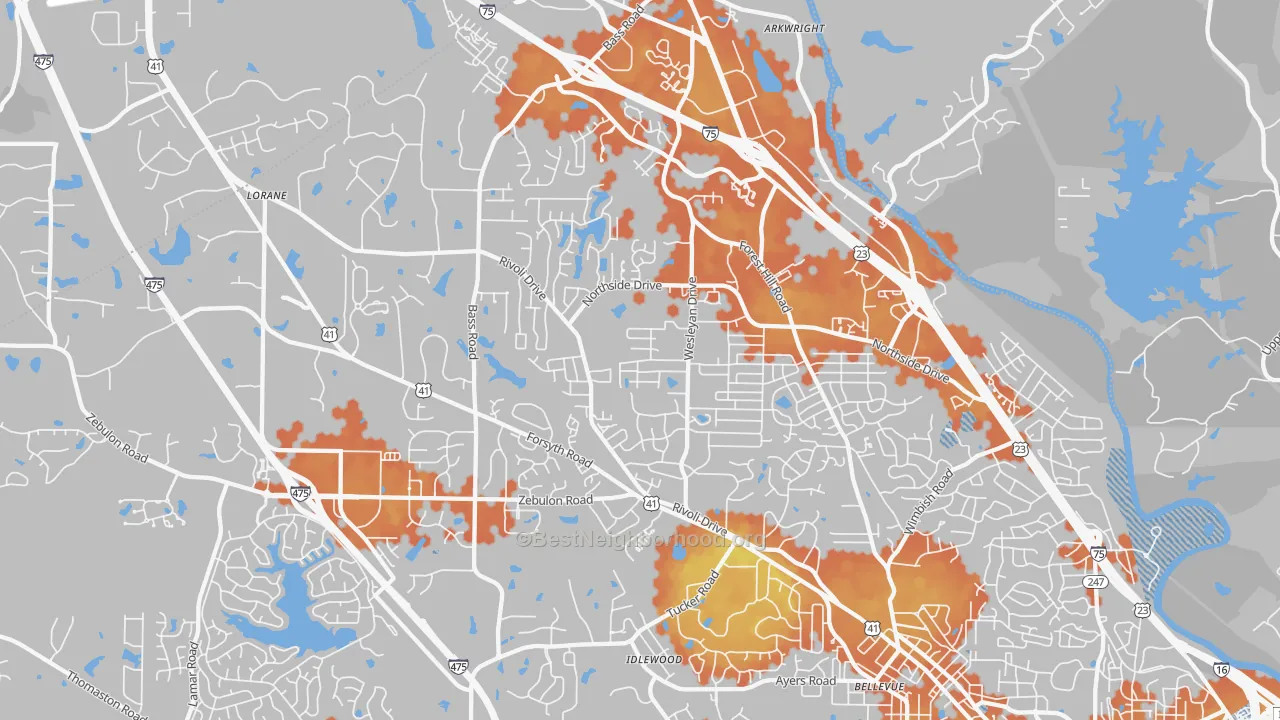 Bike Grade map of 31210, GA