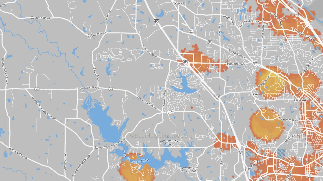 Bike Grade map of 31220, GA