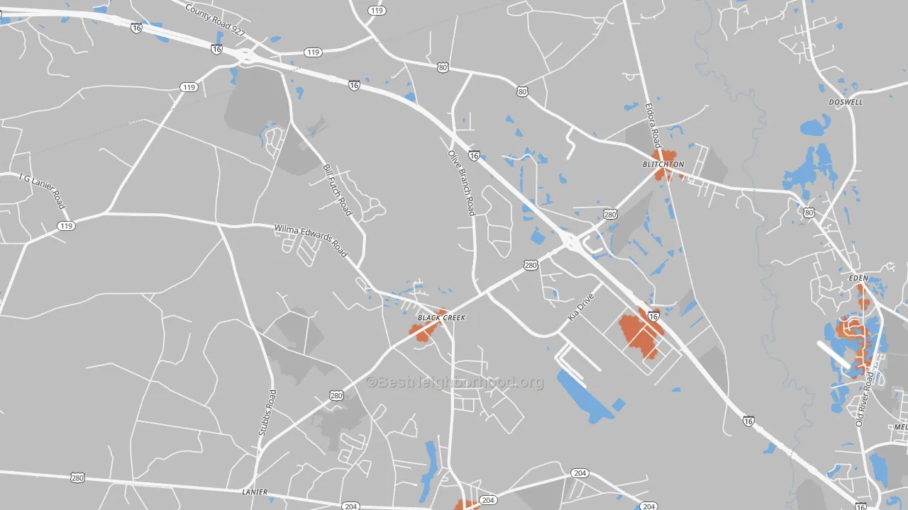Bike Grade map of 31308, GA