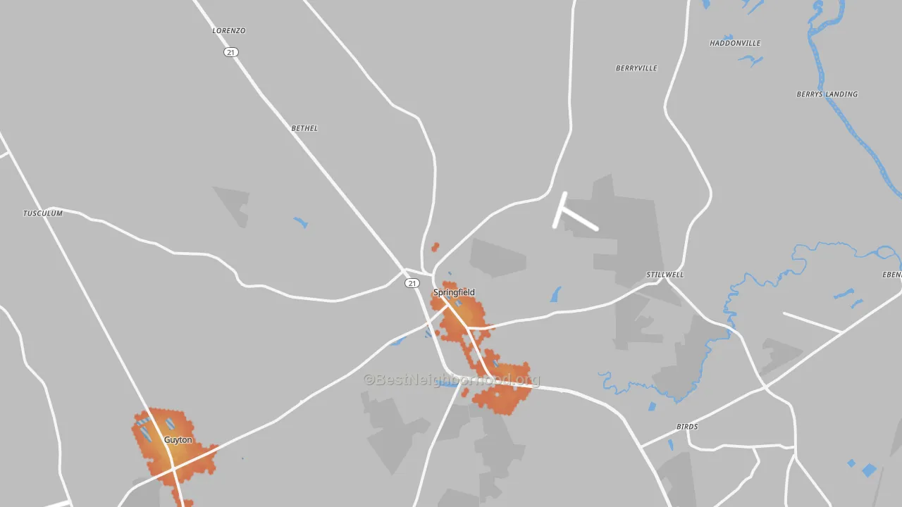 Bike Grade map of 31329, GA