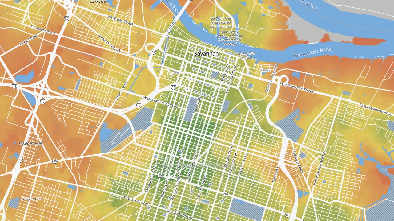 Bike Grade map of 31401, GA