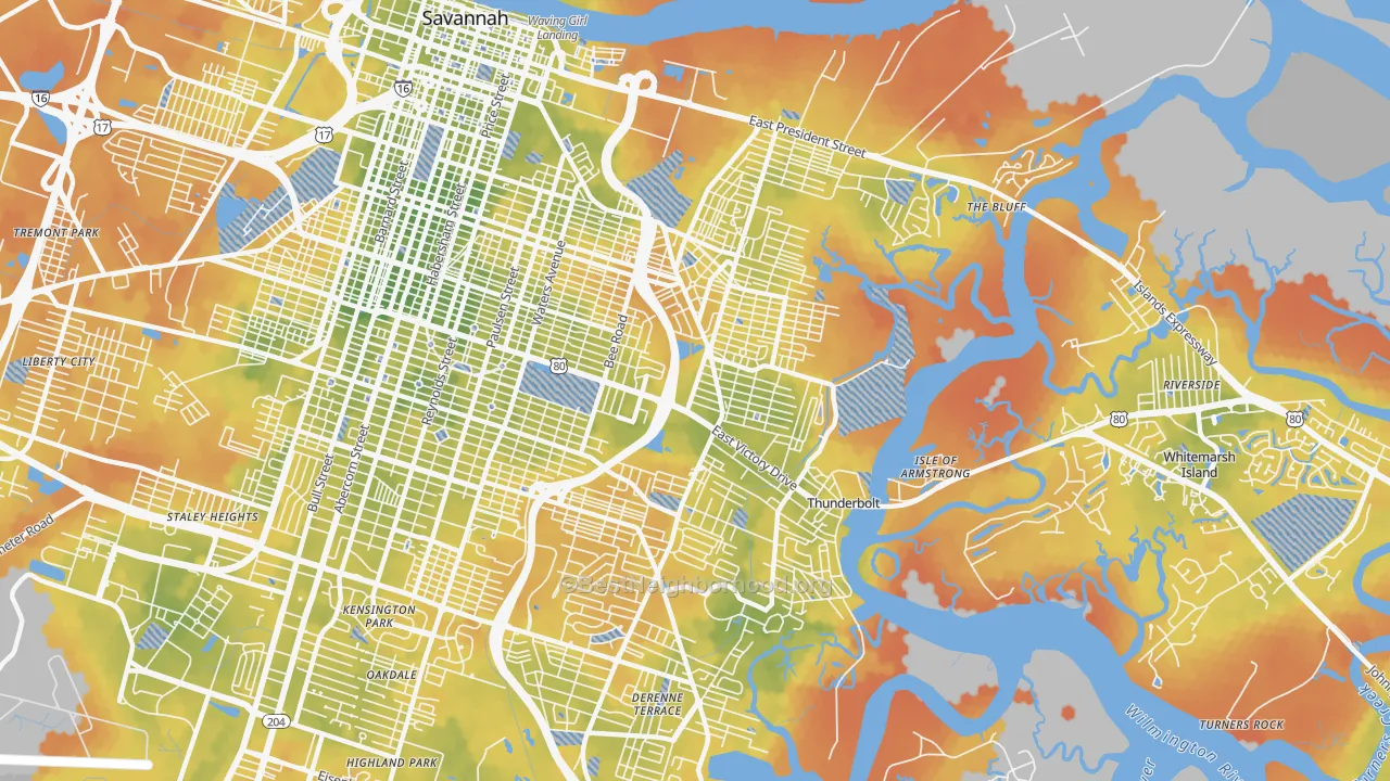 Bike Grade map of 31404, GA
