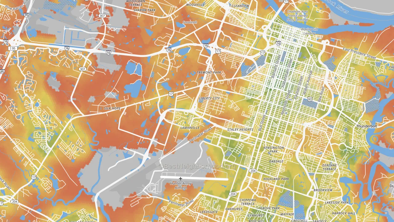 Bike Grade map of 31405, GA