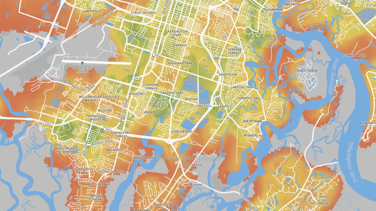 Bike Grade map of 31406, GA