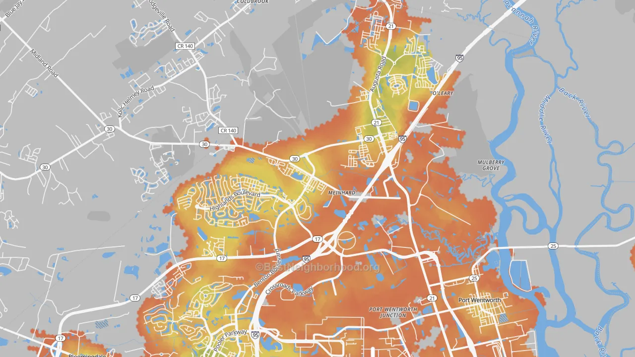 Bike Grade map of 31407, GA
