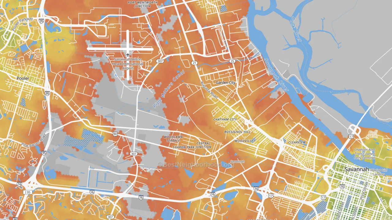 Bike Grade map of 31408, GA