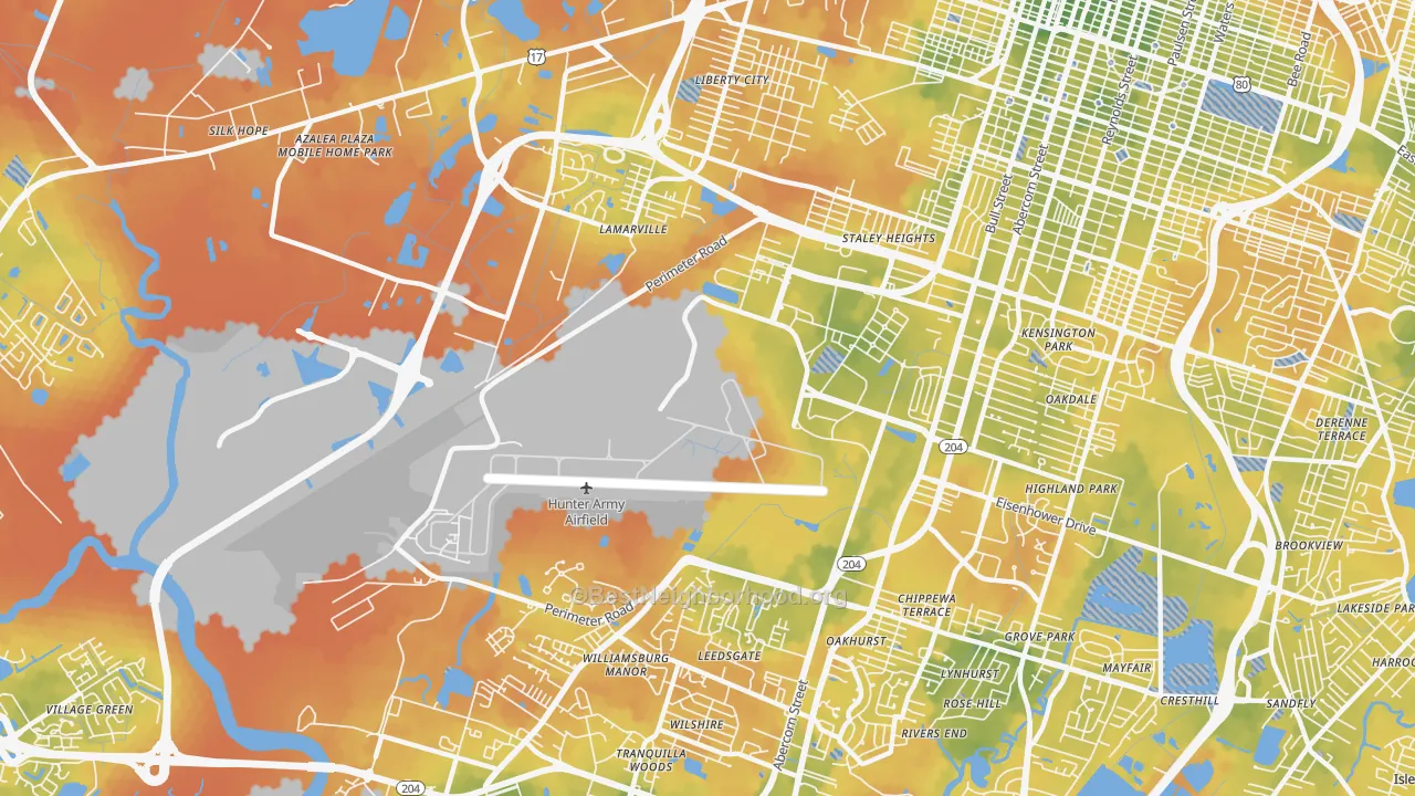 Bike Grade map of 31409, GA
