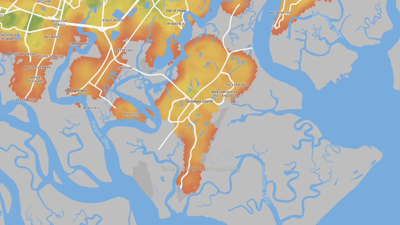 Bike Grade map of 31411, GA