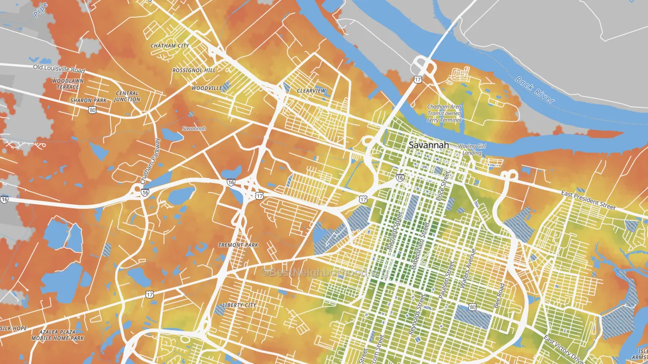 Bike Grade map of 31415, GA