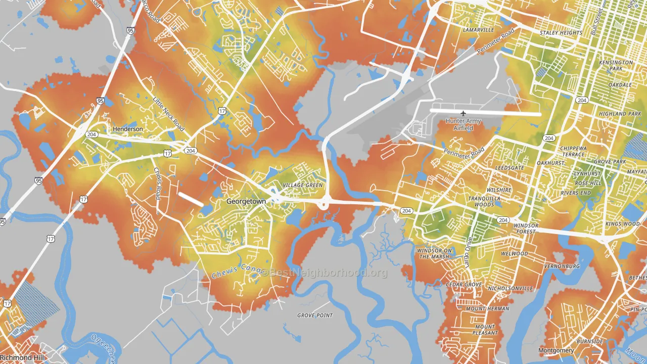 Bike Grade map of 31419, GA