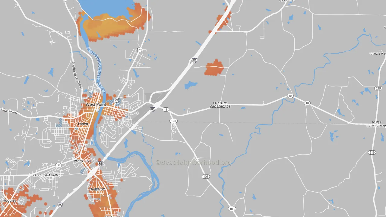 Bike Grade map of 31833, GA