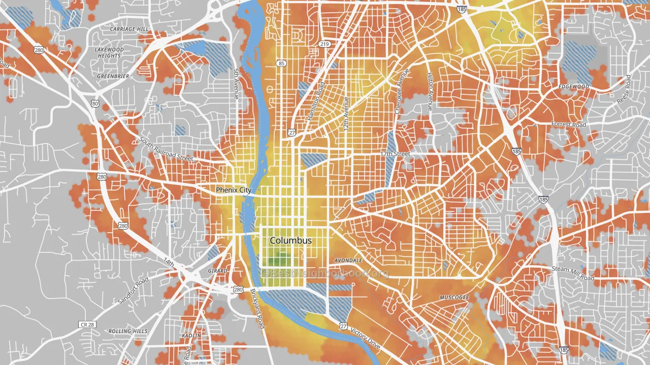 Bike Grade map of 31901, GA