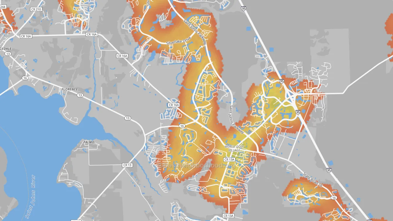 Bike Grade map of 32092, FL