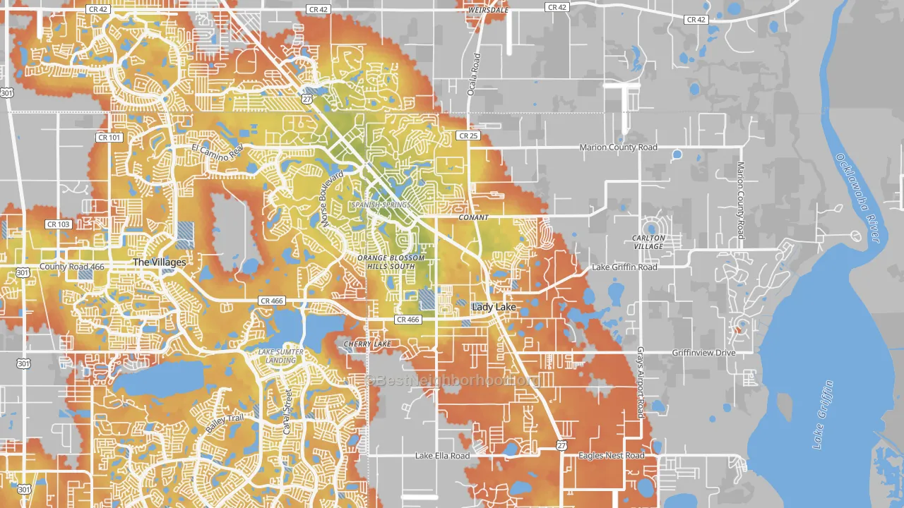 Bike Grade map of 32159, FL