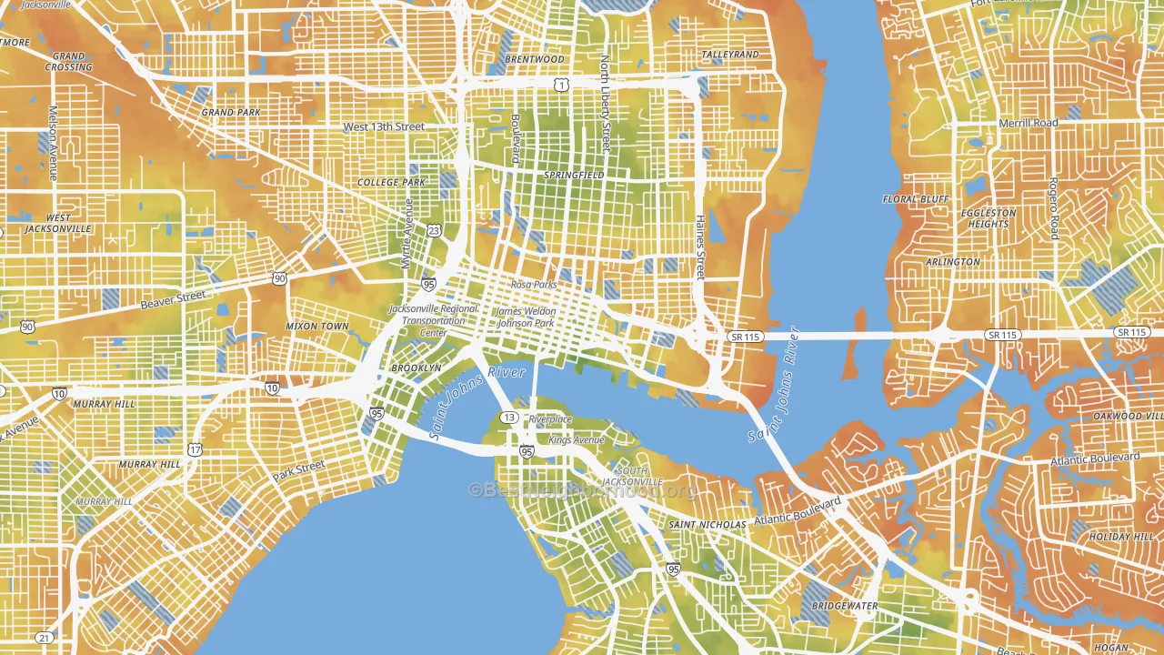 Bike Grade map of 32202, FL