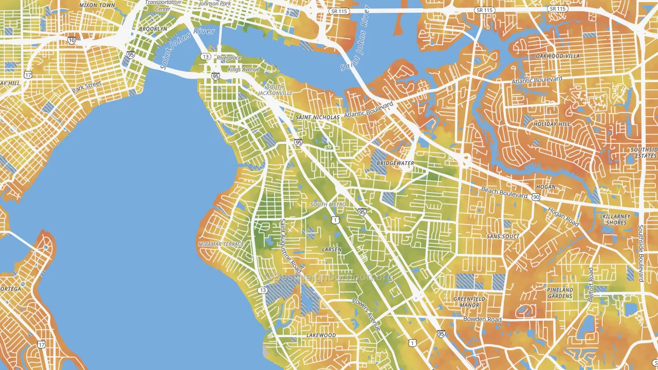 Bike Grade map of 32207, FL