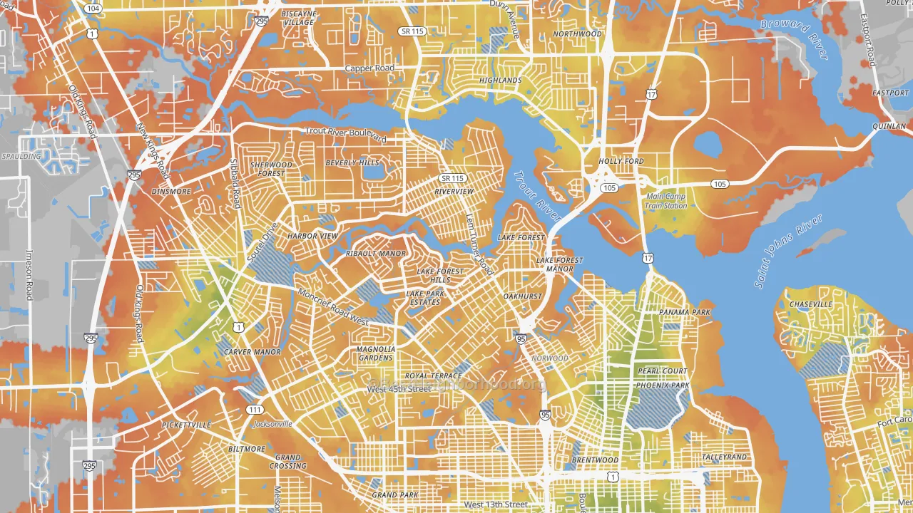 Bike Grade map of 32208, FL