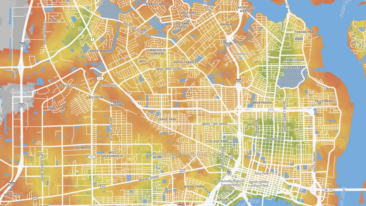 Bike Grade map of 32209, FL