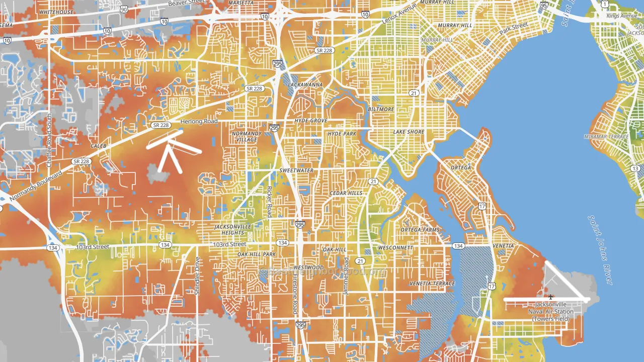 Bike Grade map of 32210, FL