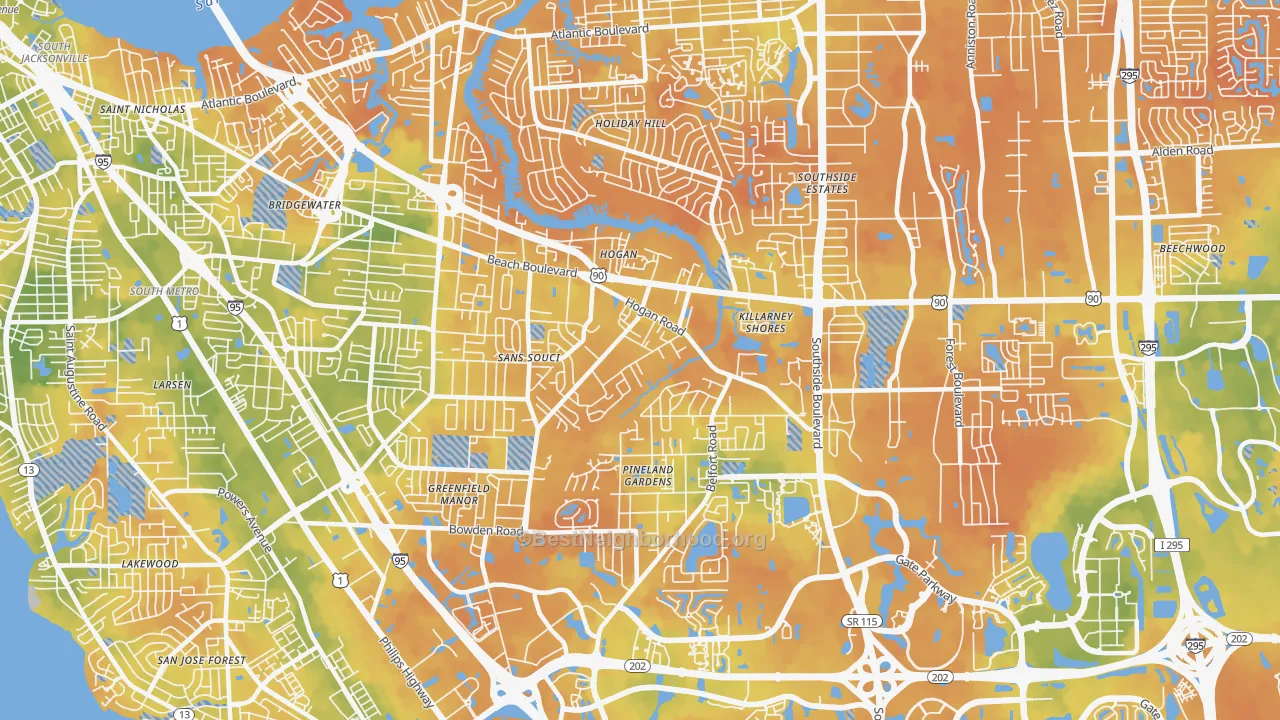 Bike Grade map of 32216, FL