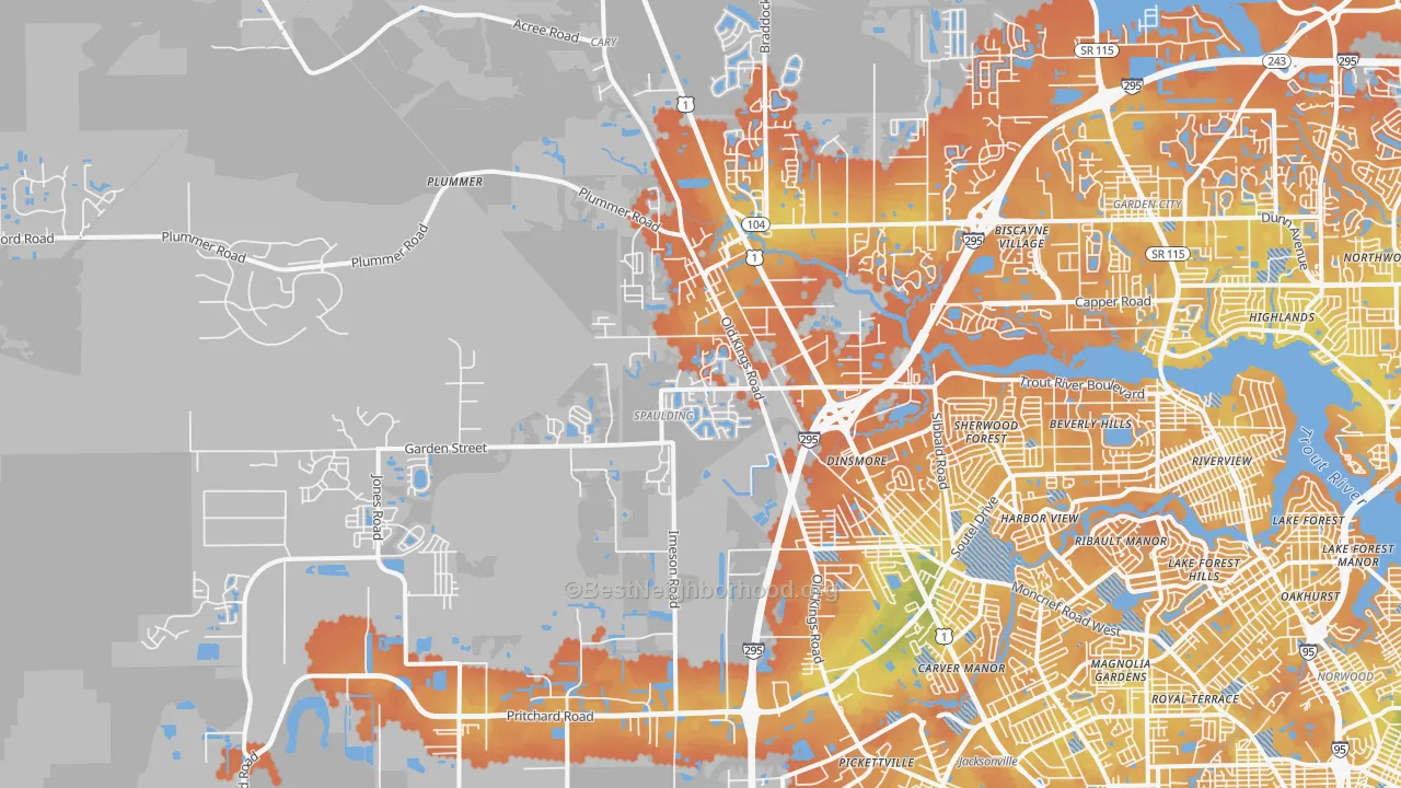 Bike Grade map of 32219, FL