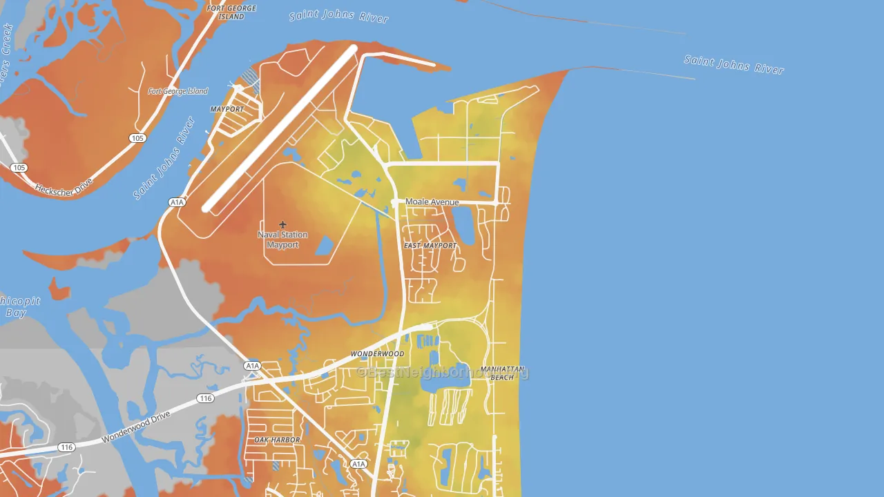 Bike Grade map of 32227, FL
