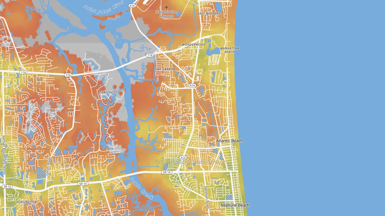 Bike Grade map of 32233, FL