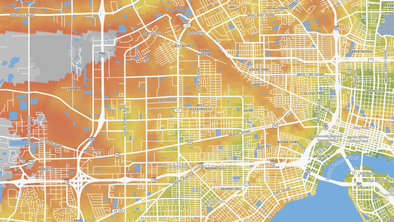 Bike Grade map of 32254, FL