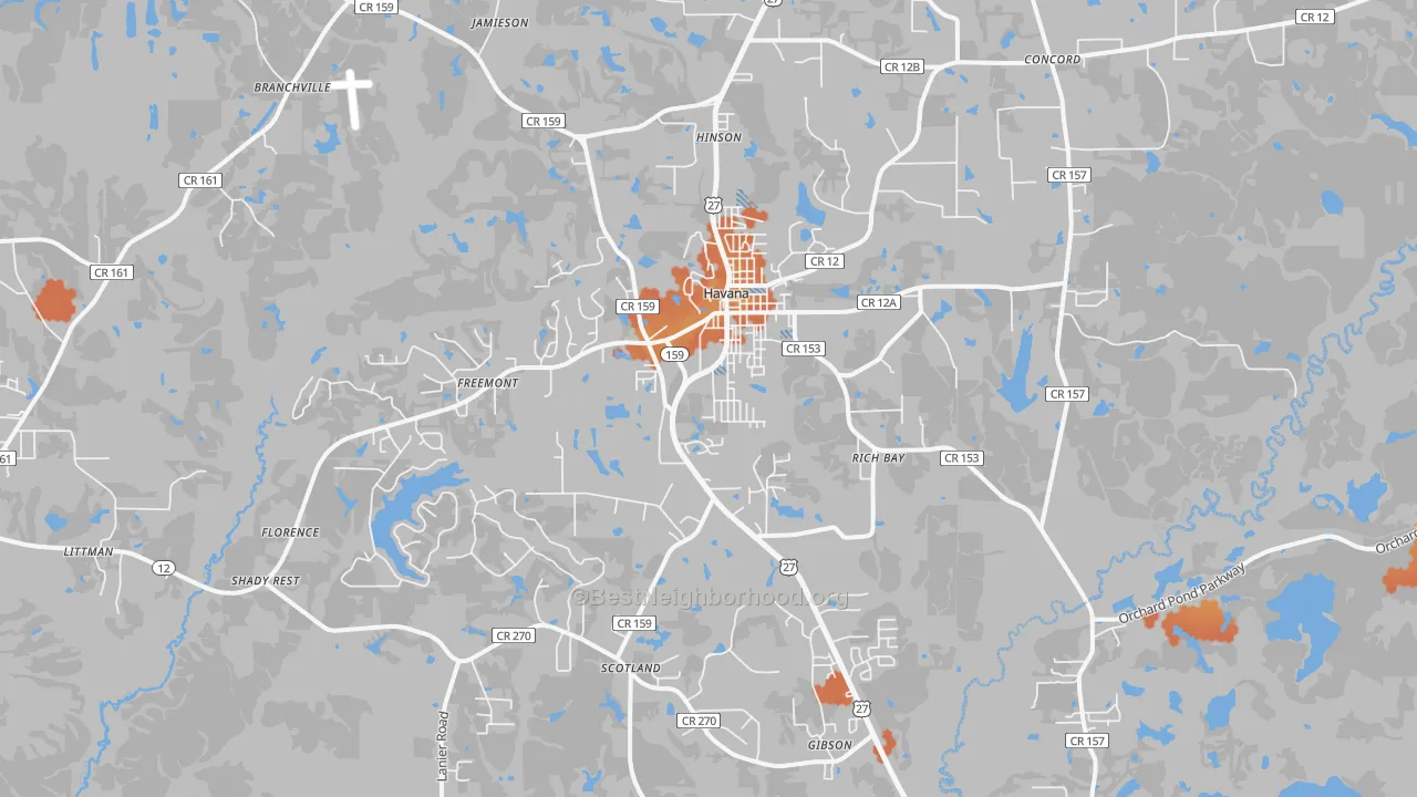 Bike Grade map of 32333, FL