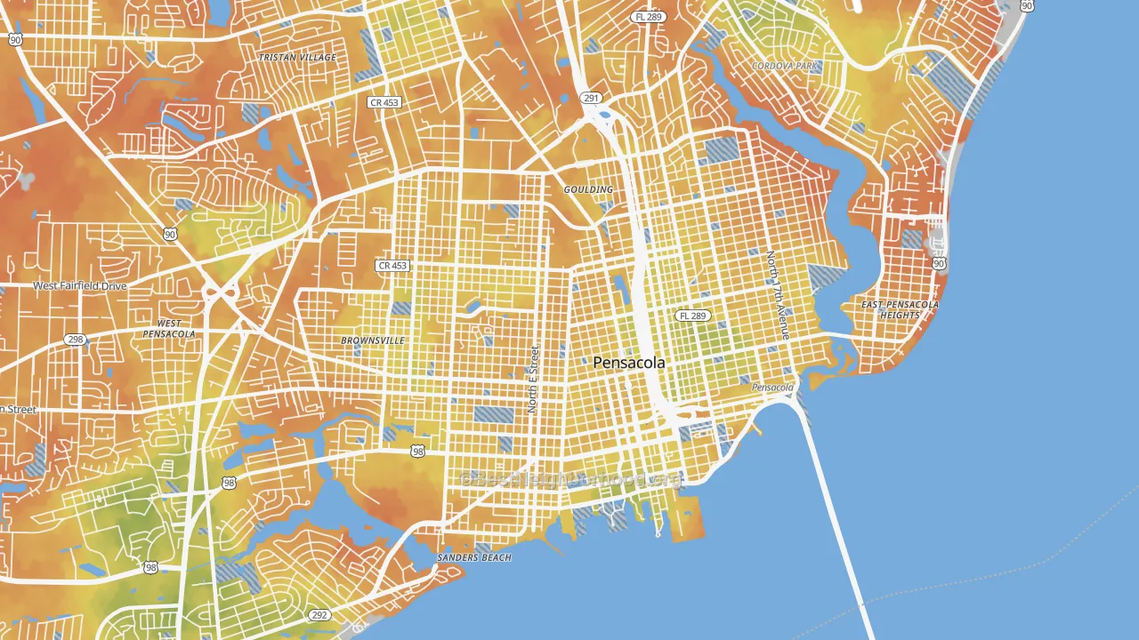 Bike Grade map of 32501, FL